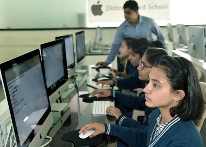 School students doing coding